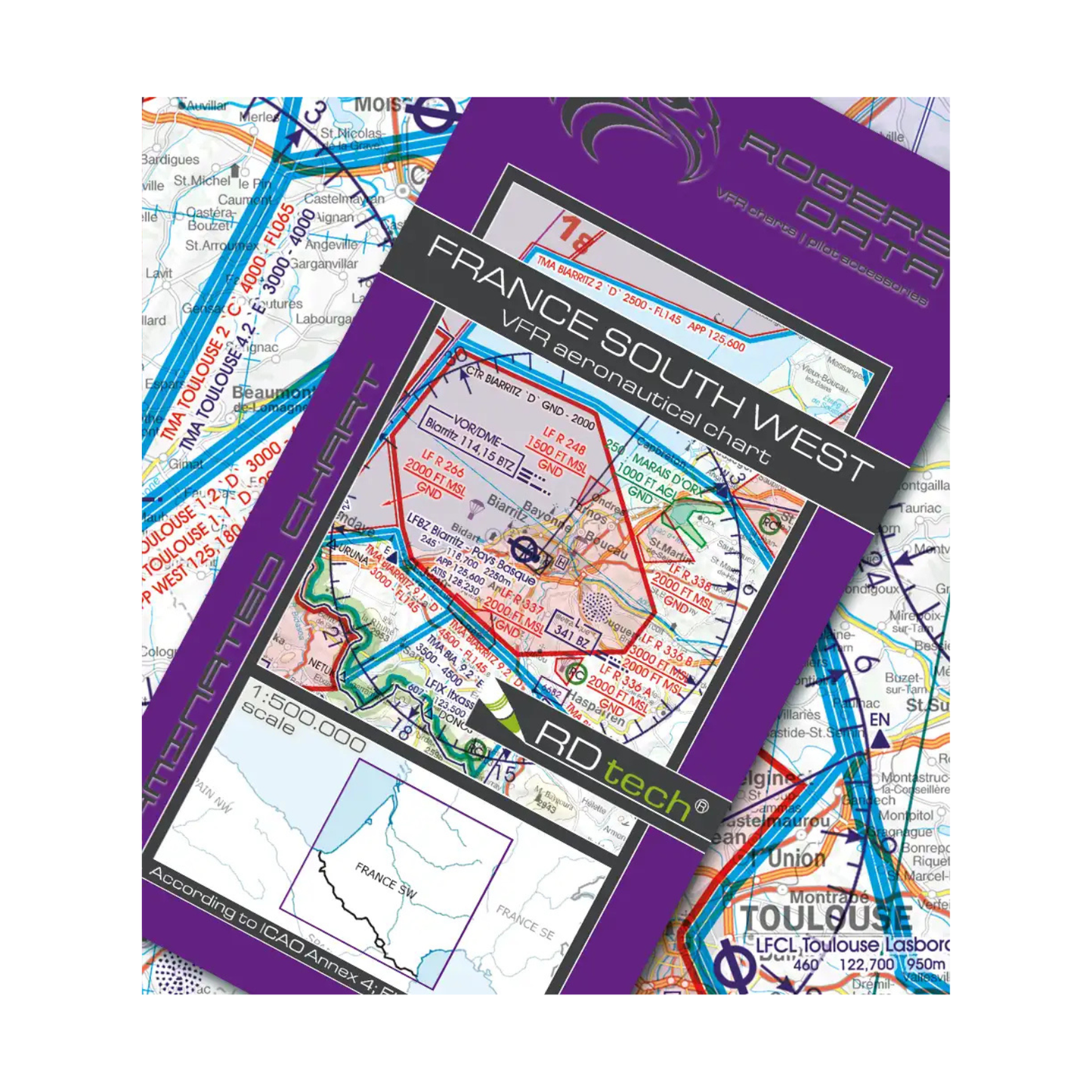 Rogers Data France South West VFR ICAO Aeronautical Chart Edition 2026 NEW