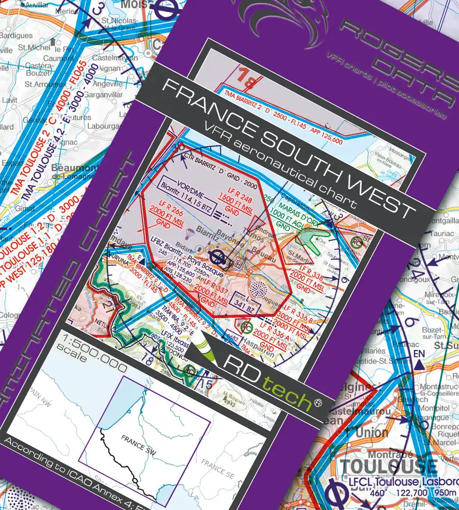 Rogers Data France South West VFR ICAO Aeronautical Chart Edition 2026 NEW