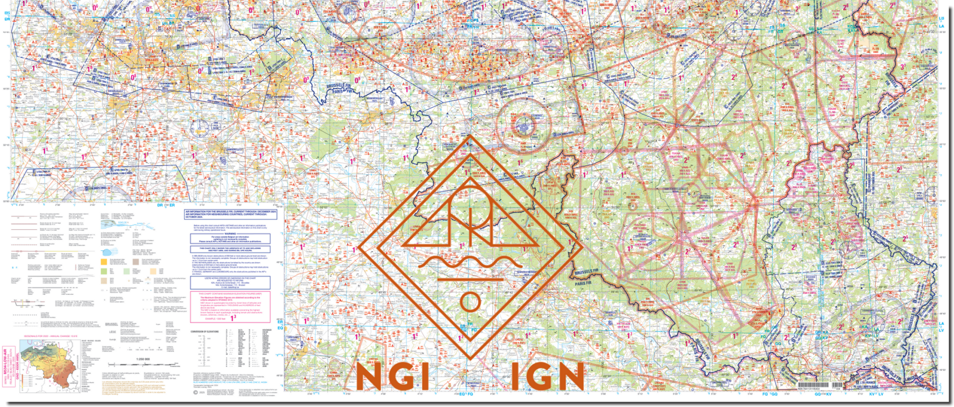NGI Low Air VFR - chart Belgium 2025 (laminated & folded) NEW
