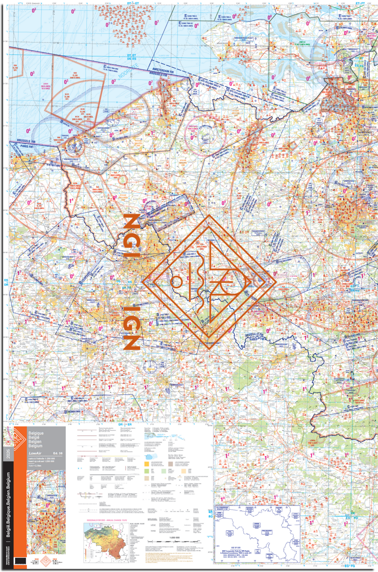 NGI Low Air VFR - chart Belgium 2026 (laminated & folded) NEW