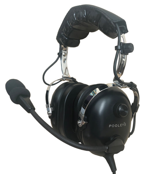 Pooleys Aviation Headset - Passive (Black Ear Cups) + FREE Headset Bag