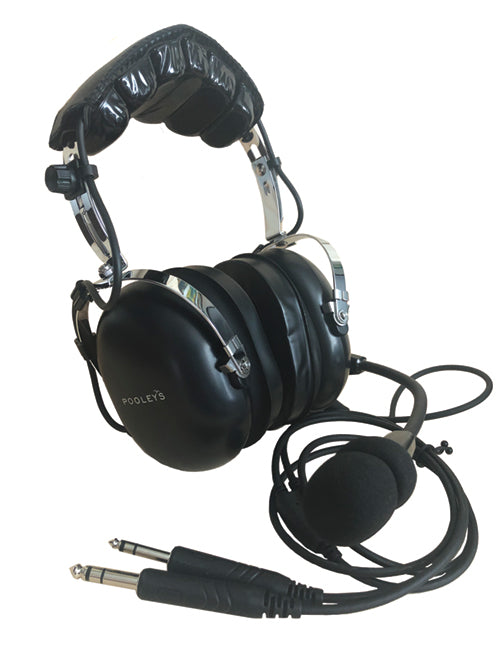 Pooleys Aviation Headset - Passive (Black Ear Cups) + FREE Headset Bag